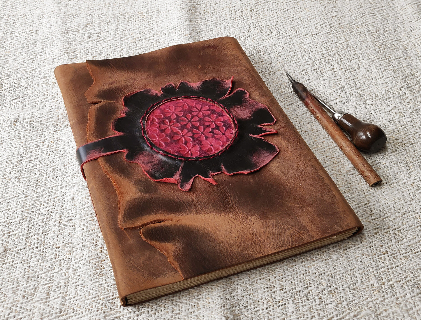 leather journal, brown journal with vintage style cover, rustic brown leather diary, large notebook, vintage style paper