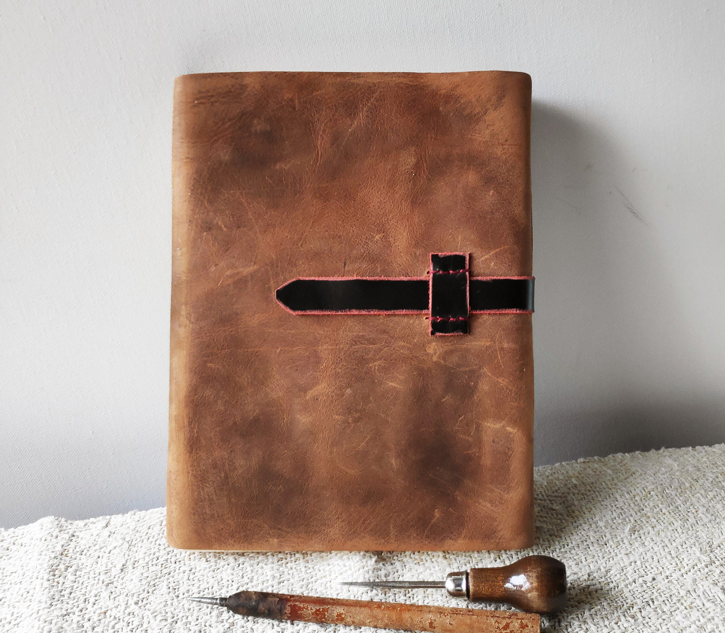 leather journal, brown journal with vintage style cover, rustic brown leather diary, large notebook, vintage style paper