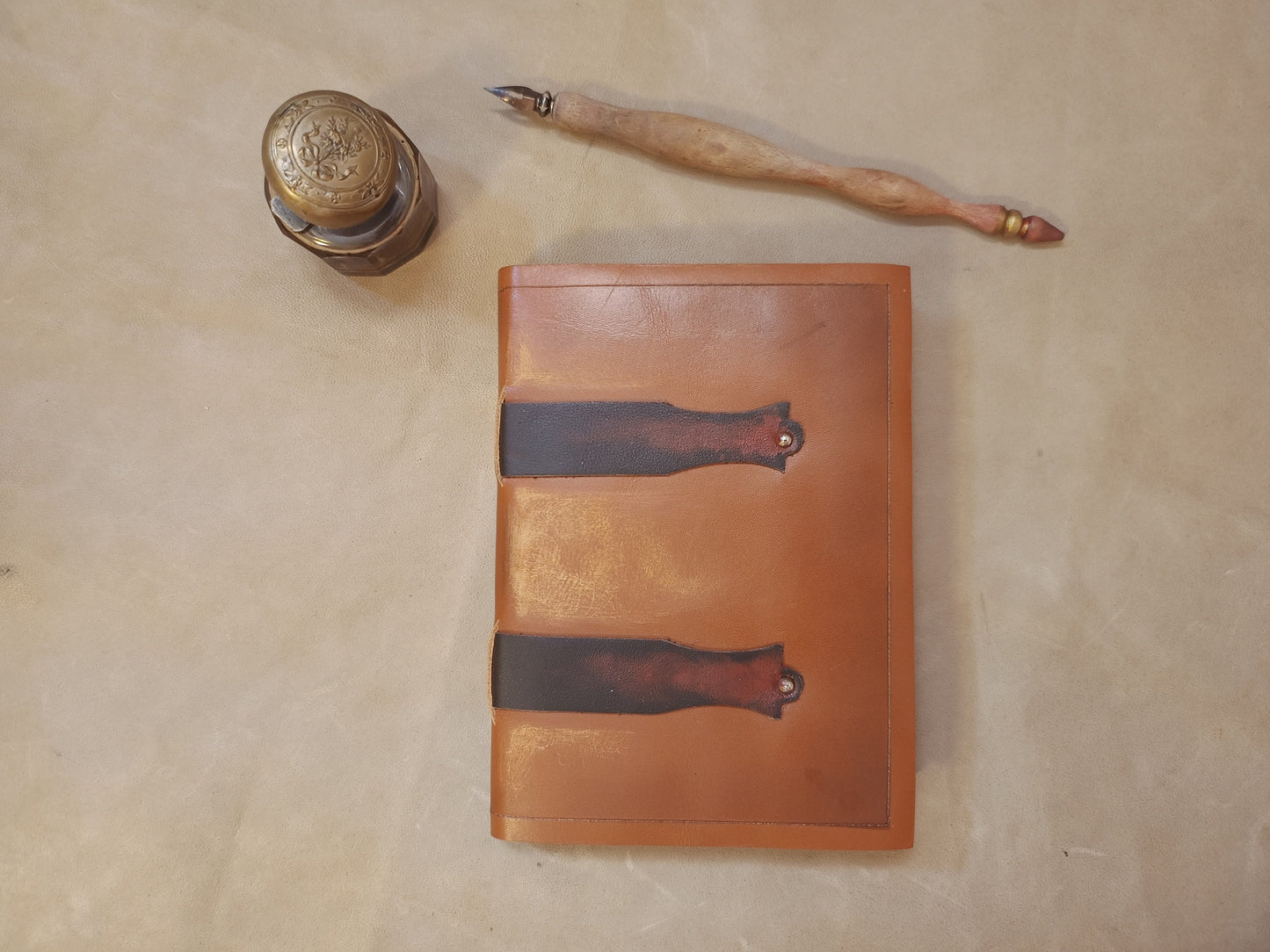 Medieval leather journal, small brown notebook with genuine leather and old style vintage pages, gift for man