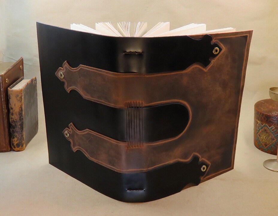 large leather journal - blank book in black and brown - diary with vintage style pages - Secret Gate