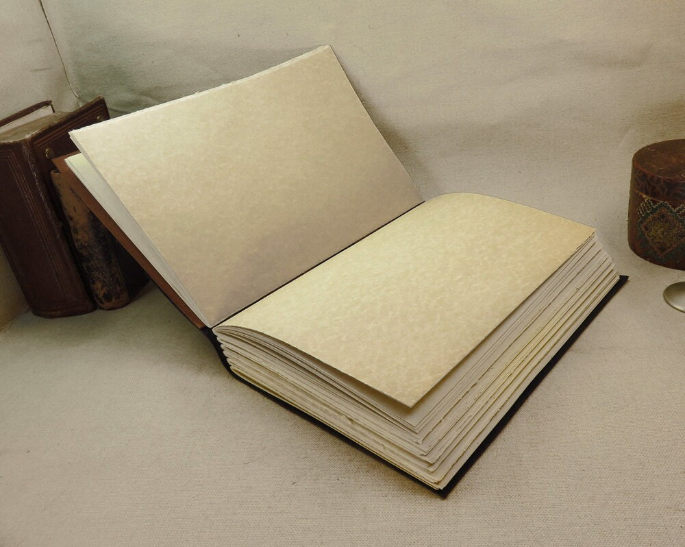 large leather journal - blank book in black and brown - diary with vintage style pages - Secret Gate
