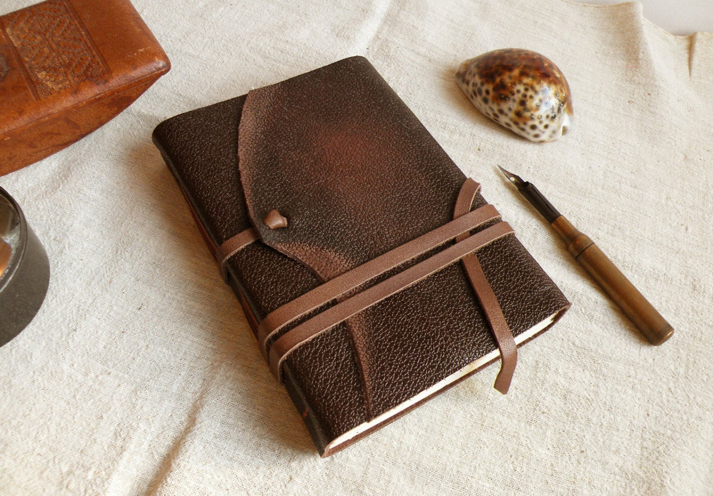 dark brown leather journal, vintage style cover, custom personalized quote, leather notebook, diary - The shade of chestnut trees