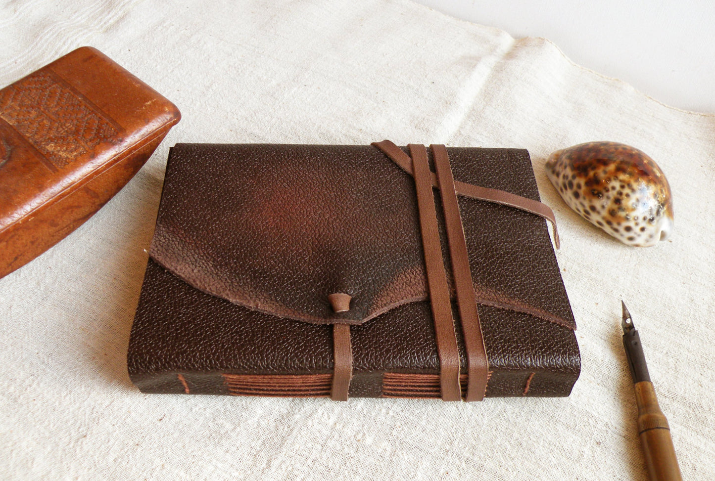 dark brown leather journal, vintage style cover, custom personalized quote, leather notebook, diary - The shade of chestnut trees