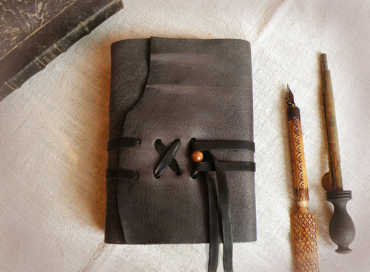 grey leather journal, custom personalized quote, vintage style diary, leather notebook - Sealed Words