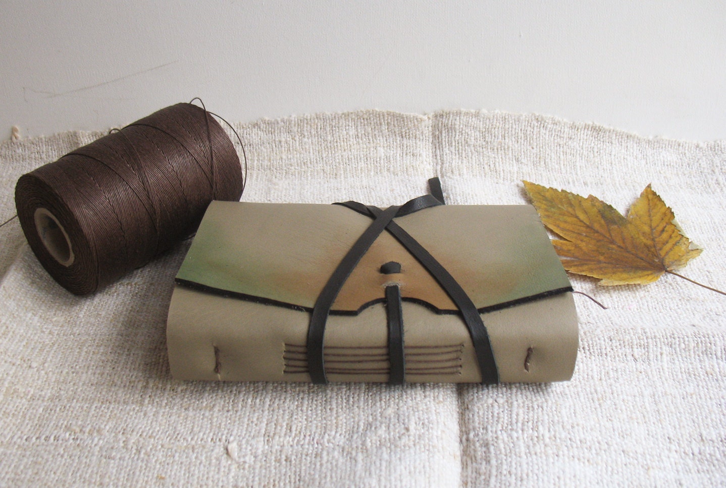 Leather Journal, Beige Antiqued Leather, Antiqued Pages, Chameleon
