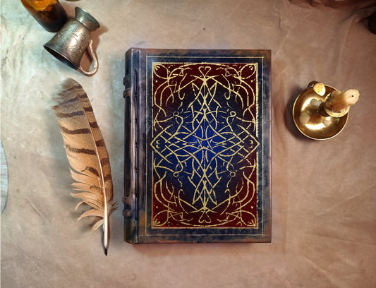 large vintage style leather blank book, ornate