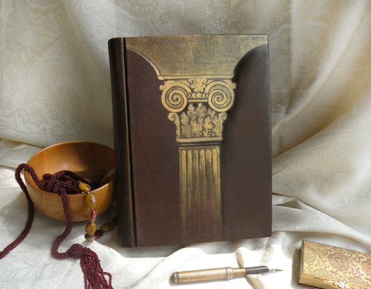 large victorian leather journal - hand painted large blank book - aged paper - old style binding - art journal