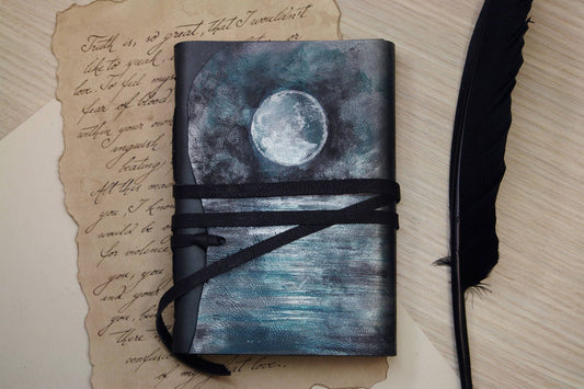 Dark blue leather journal - romantic notebook - blue diary with vintage style pages - Lacustrine