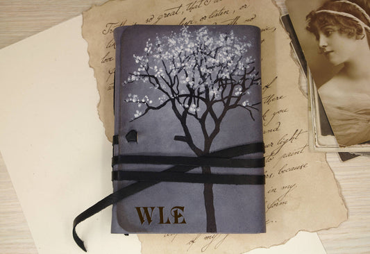 blue leather journal - hand bound vintage style notebook, old stained aged pages
