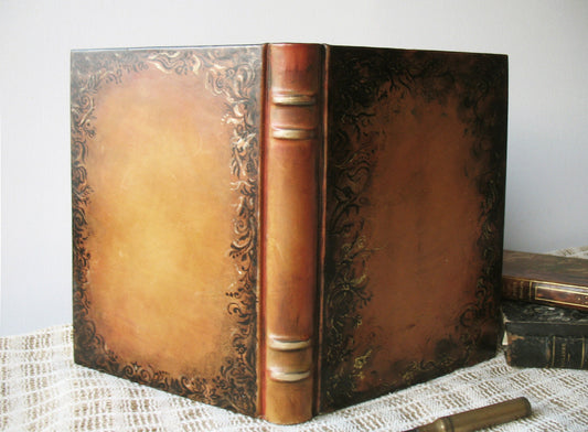 large leather journal -  handmade large brown blank book - painted leather journal - medieval style blank book - vintage style paper