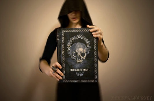 black leather journal, large leather journal / huge sketchbook, dark book, peculiar odd notebook with vintage paper - Memento Mori