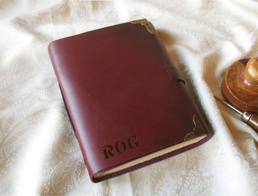 personalized burgundy leather journal, leather notebook, travel diary, vintage style paper, burgundy blank book, pocket journal