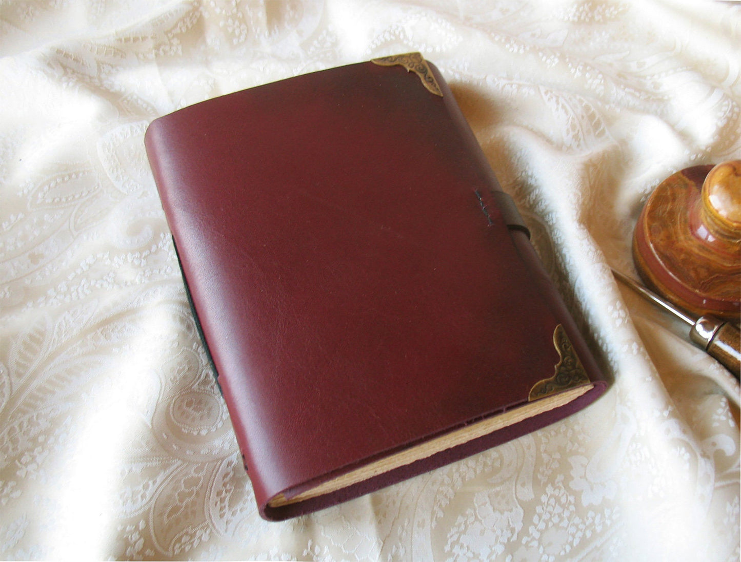 personalized burgundy leather journal, leather notebook, travel diary, vintage style paper, burgundy blank book, pocket journal