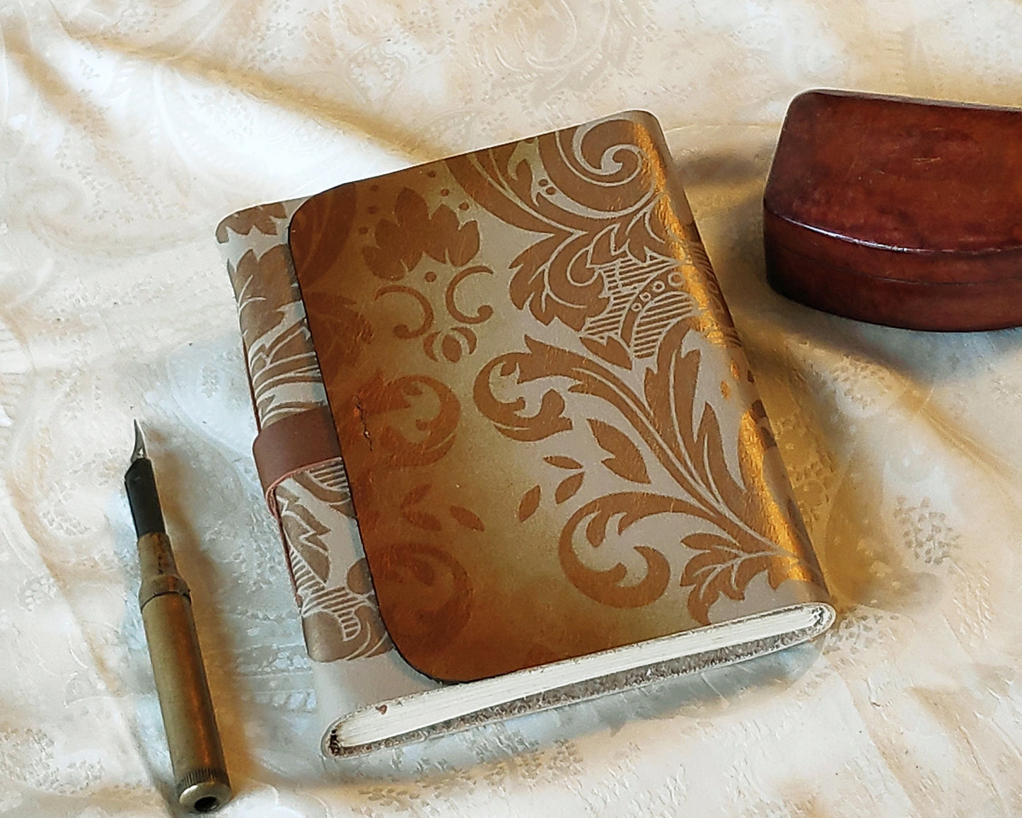 golden beige leather journal, leather notebook with vintage style paper, vintage style cover, handmade travel diary