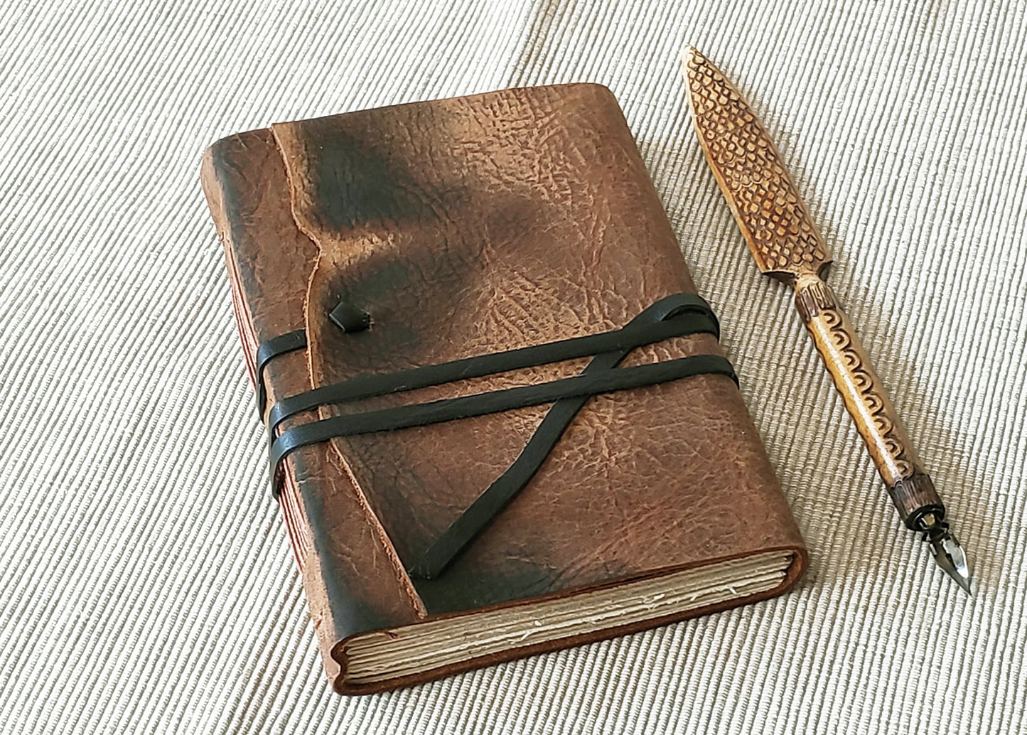 brown leather journal - rustic notebook -blank book, diary with vintage style pages - leather travel diary,leather pocket notebook