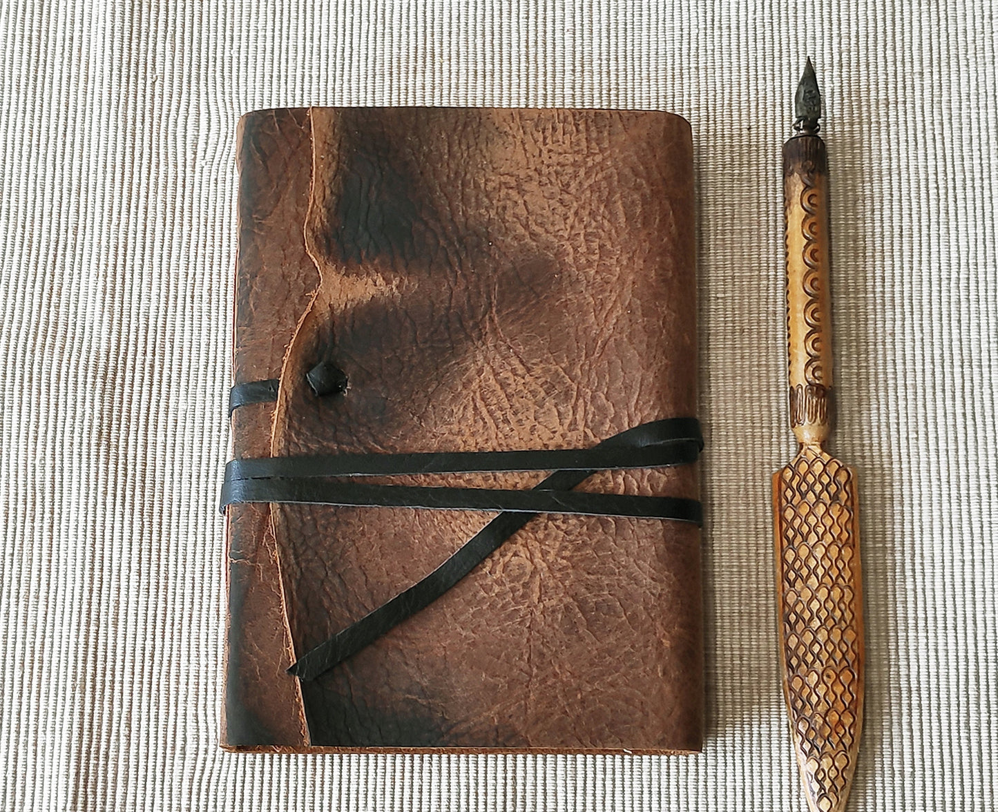 brown leather journal - rustic notebook -blank book, diary with vintage style pages - leather travel diary,leather pocket notebook