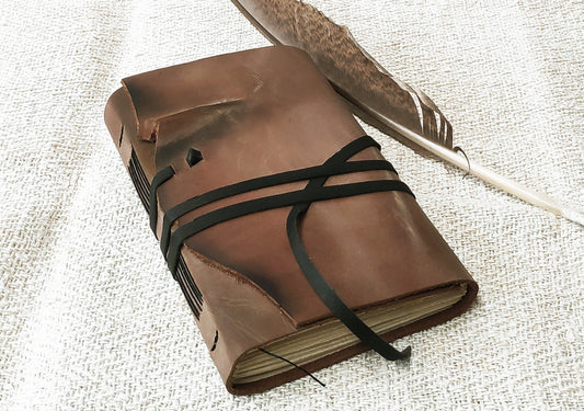 OOAK brown rustic leather journal - travel journal, beige leather diary, pocket diary, blank book, leather notebook, vintage style notebook