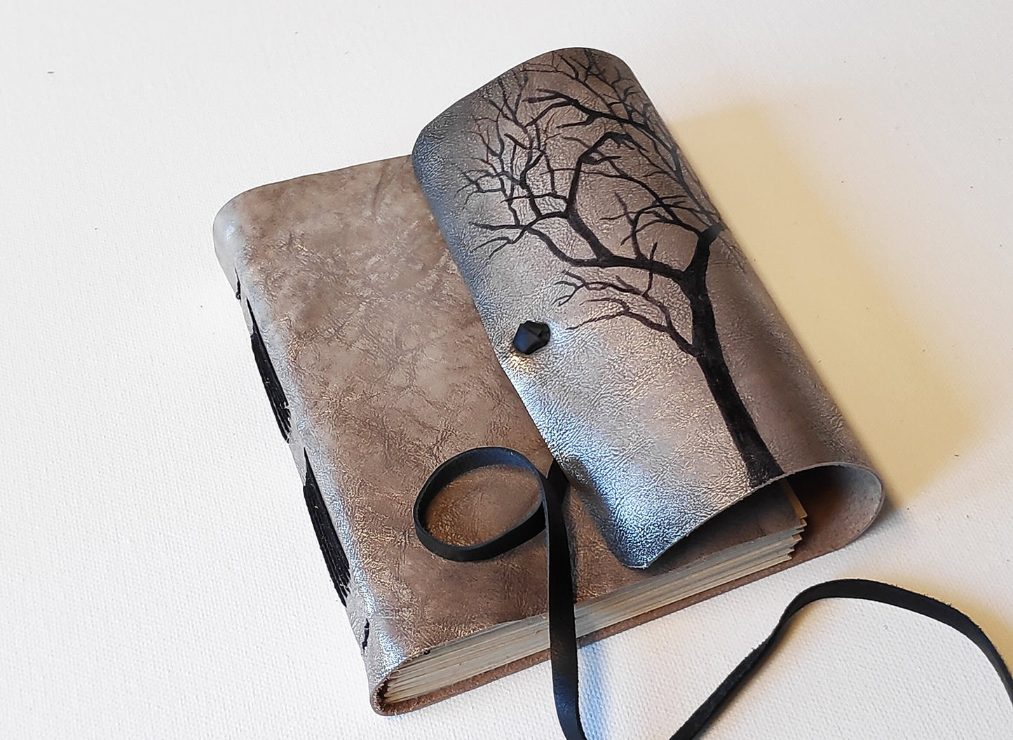 silver leather journal, silver cover journal, painted cover journal, notebook, diary, pocket journal