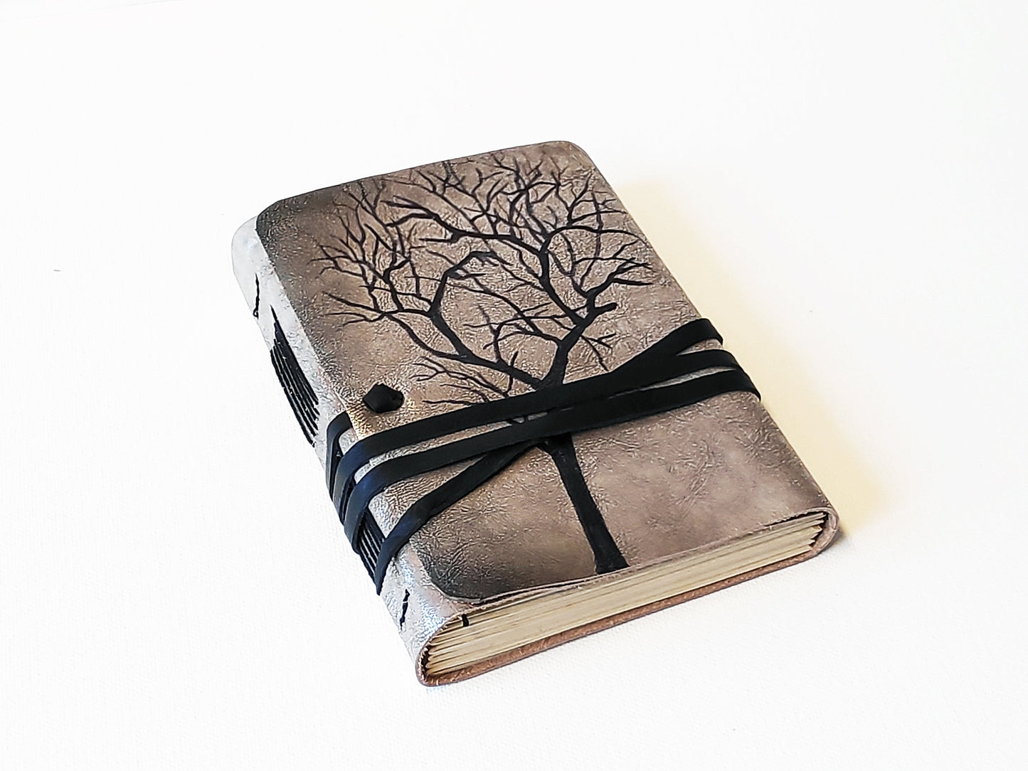 silver leather journal, silver cover journal, painted cover journal, notebook, diary, pocket journal