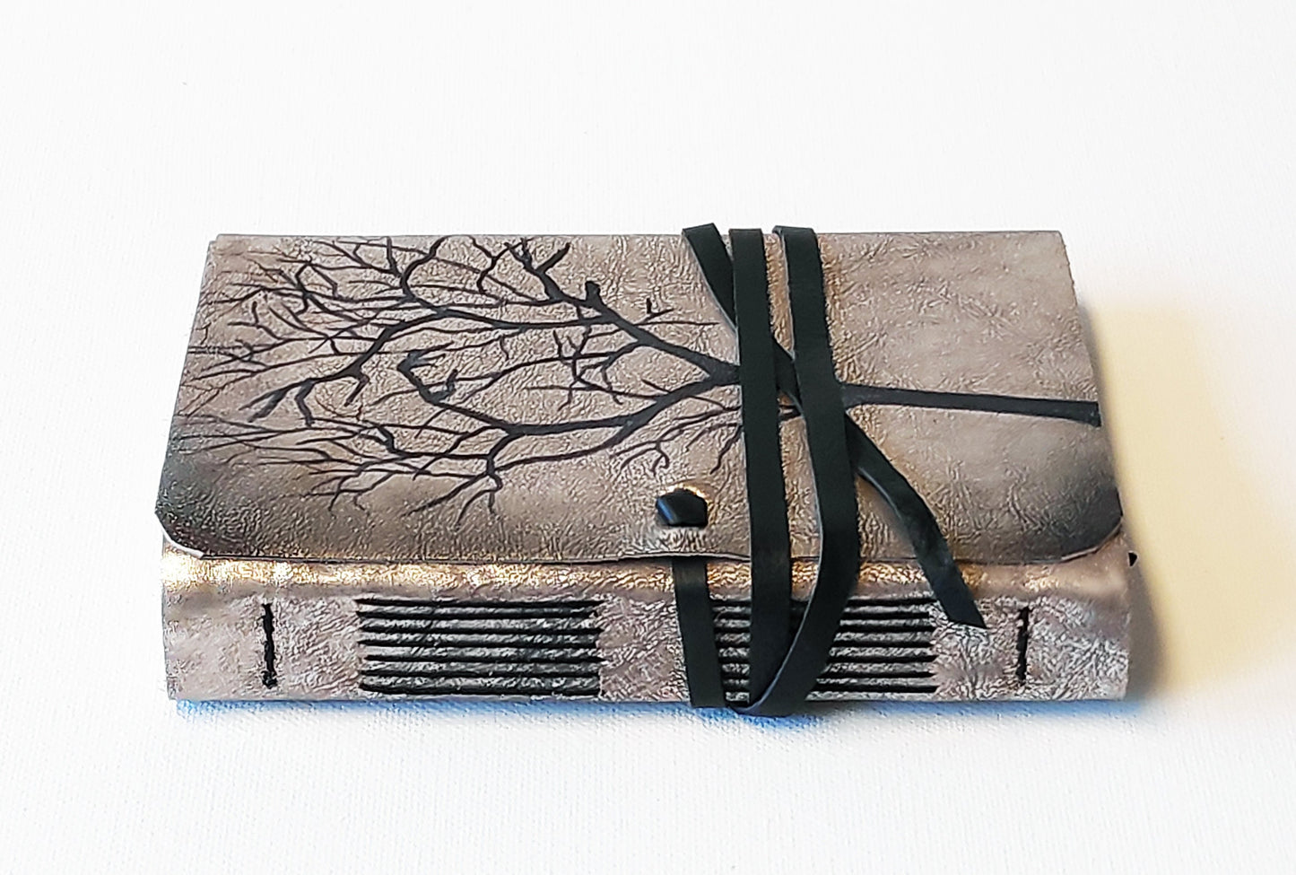 silver leather journal, silver cover journal, painted cover journal, notebook, diary, pocket journal