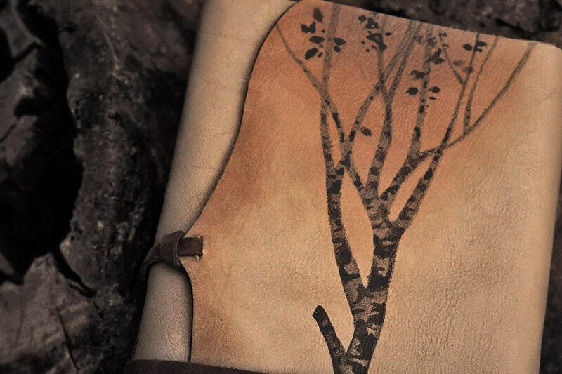 tree leather journal, personalized notebook for a writer, leather diary with monogram, journal with tree, old paper - Memories of a Tree