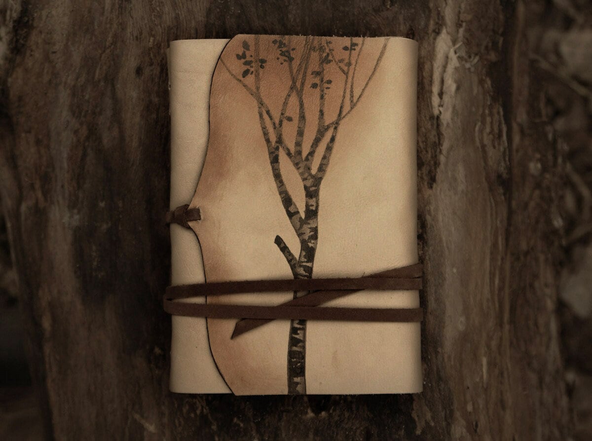 tree leather journal, personalized notebook for a writer, leather diary with monogram, journal with tree, old paper - Memories of a Tree