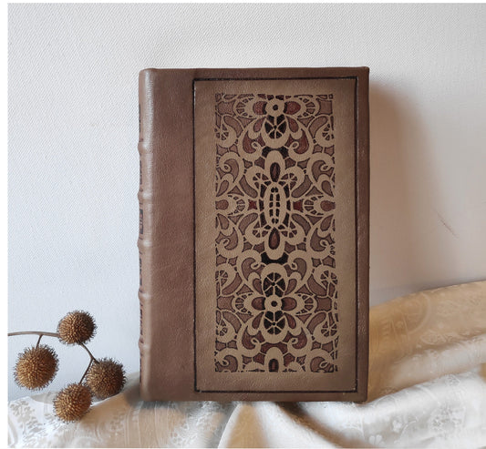 Handmade leather journal, brown notebook in vintage style, diary with blank paper, real leather, hand painted - Flourish Geometry