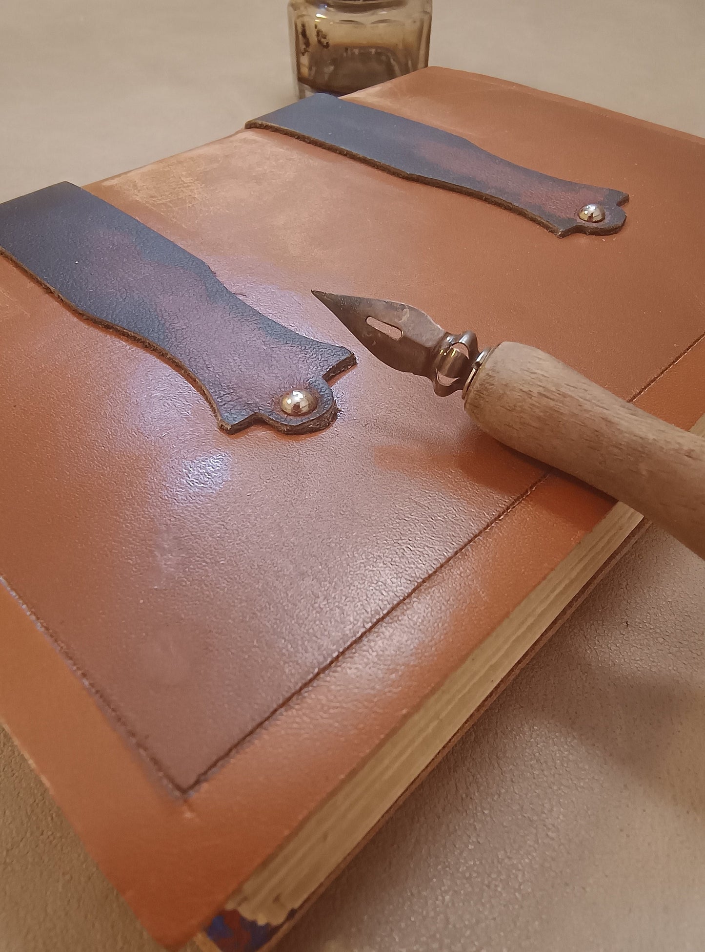 Medieval leather journal, small brown notebook with genuine leather and old style vintage pages, gift for man