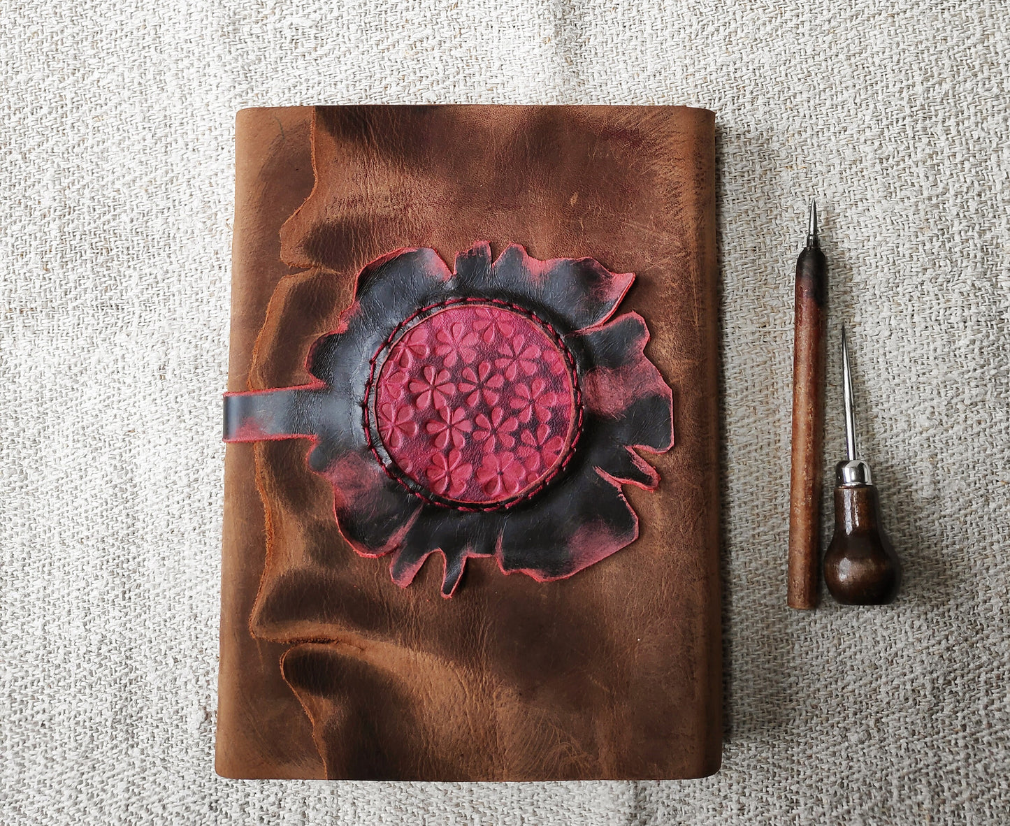 leather journal, brown journal with vintage style cover, rustic brown leather diary, large notebook, vintage style paper
