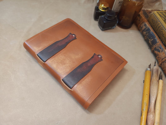 Medieval leather journal, small brown notebook with genuine leather and old style vintage pages, gift for man