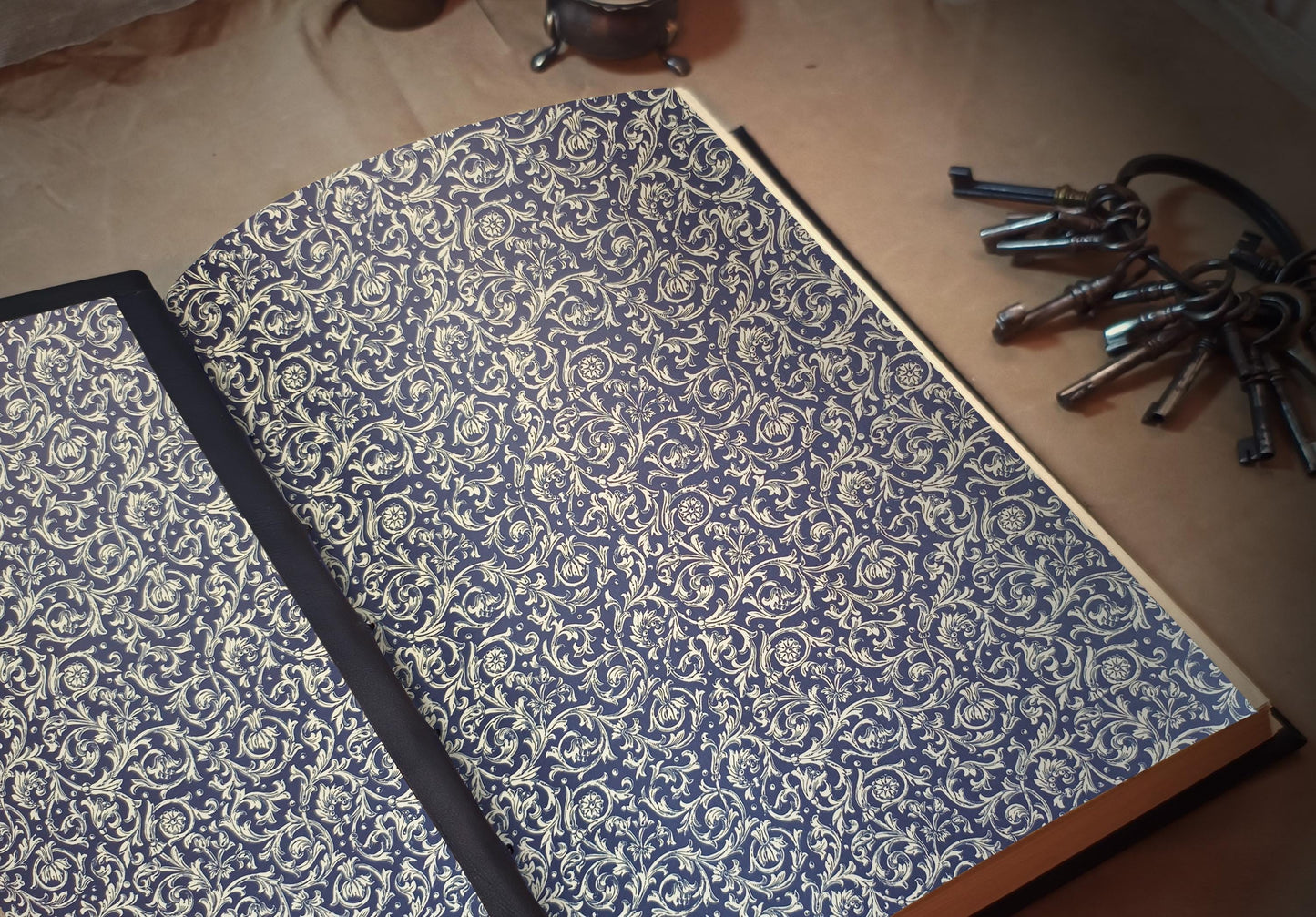 Large Leather Journal Tome with Custom Text, Elegant Hardcover Genuine Brown Leather Book, Art Nouveau Event Guestbook, Family Heritage Book
