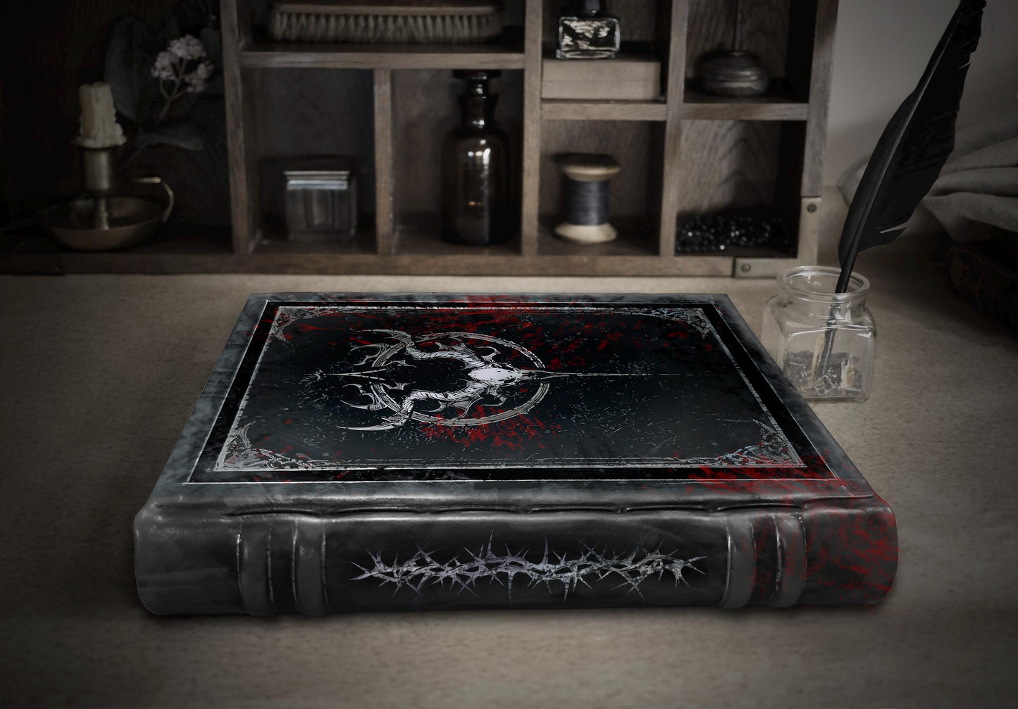 Black Grimoire - Dark Leather Journal, Unusual Leather Notebook perfect as a Forbidden Spellbook, Large Book of Shadows - Daemonis Ordinatio