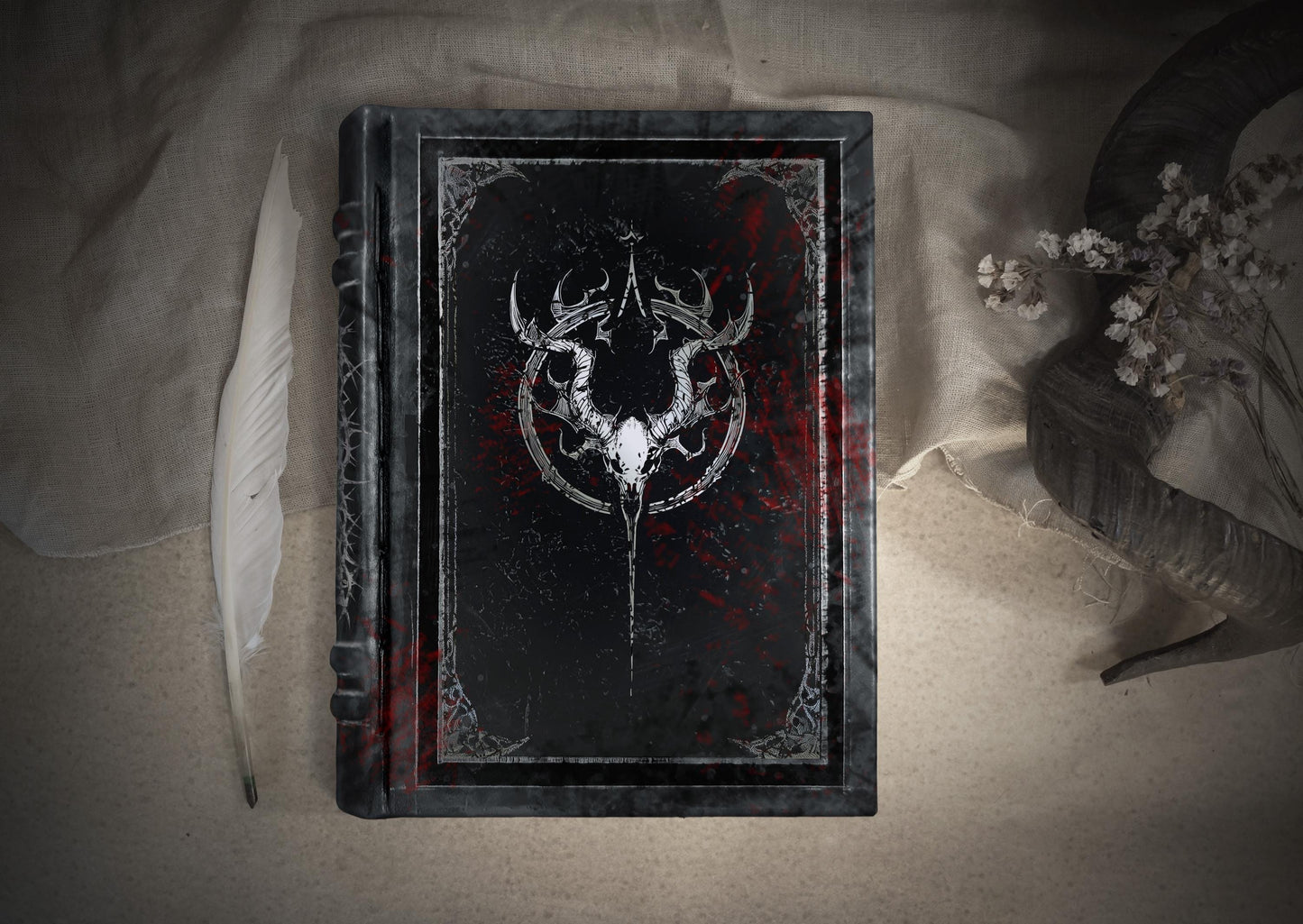 Black Grimoire - Dark Leather Journal, Unusual Leather Notebook perfect as a Forbidden Spellbook, Large Book of Shadows - Daemonis Ordinatio