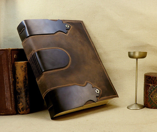 large leather journal - blank book in black and brown - diary with vintage style pages - Secret Gate