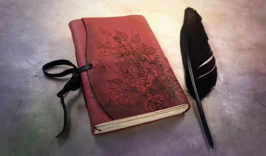red leather journal