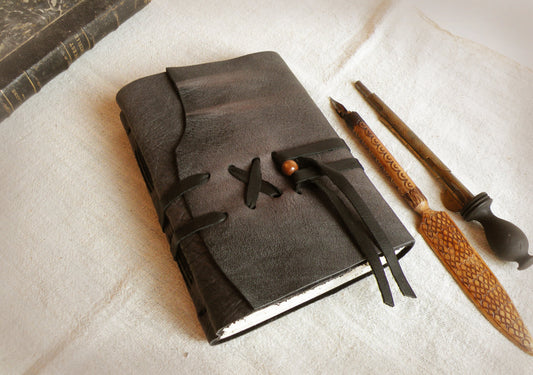 grey leather journal, custom personalized quote, vintage style diary, leather notebook - Sealed Words