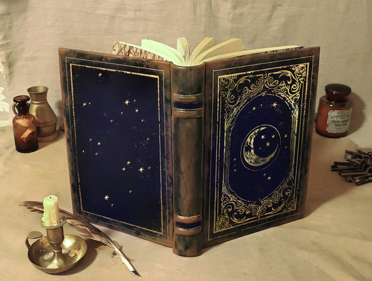 Handmade Leather Journal for Dreamers and Poets – Celestial Moon and Stars Design, Perfect for Spiritual Writing and Gifting