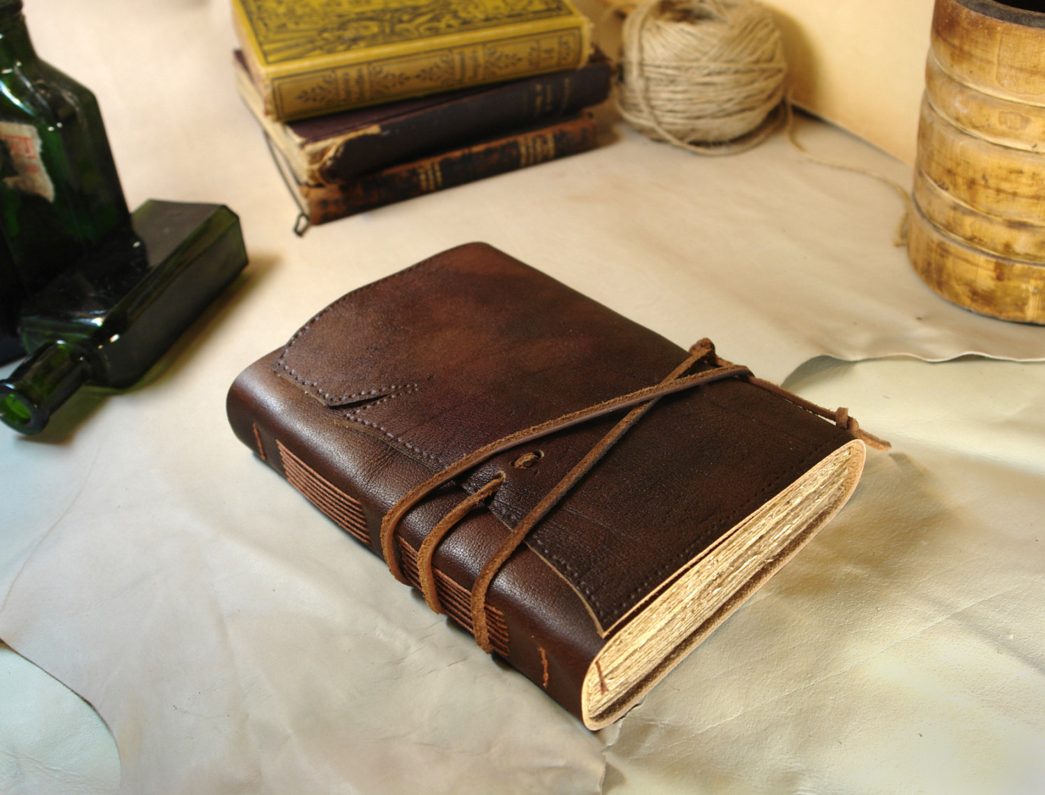 Vintage Style Leather Journal, Rustic Weathered Leather, Antique