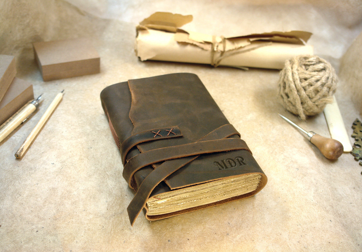 Personalized Leather Journal Custom, Leather Bound Journal With Parchment Paper