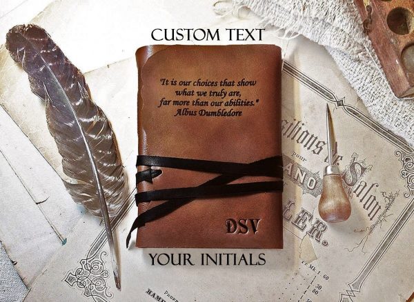 Personalized Leather Journal Large, Custom Embossed Leather Notebook